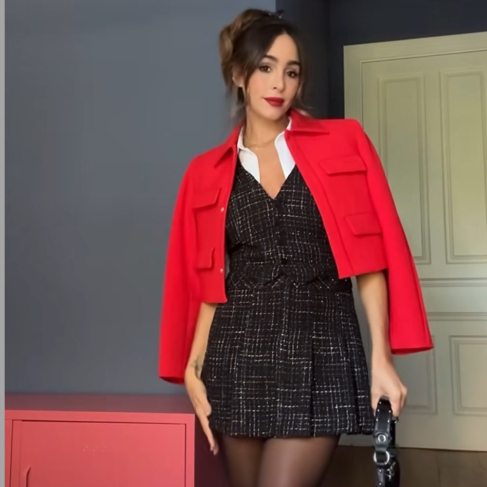 ZARA CONTRASTING STRUCTURED PINAFORE PLAID DRESS